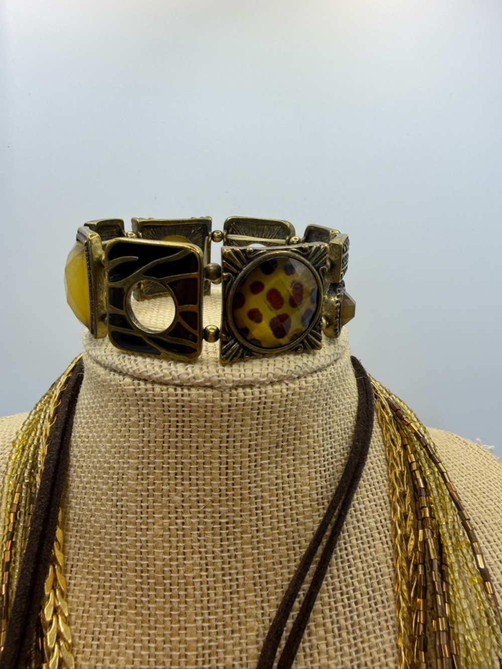 Bundle of 4- Multi-Strand Brown and Gold Pendant Necklace with Filigree Charm - - Picture 8 of 10